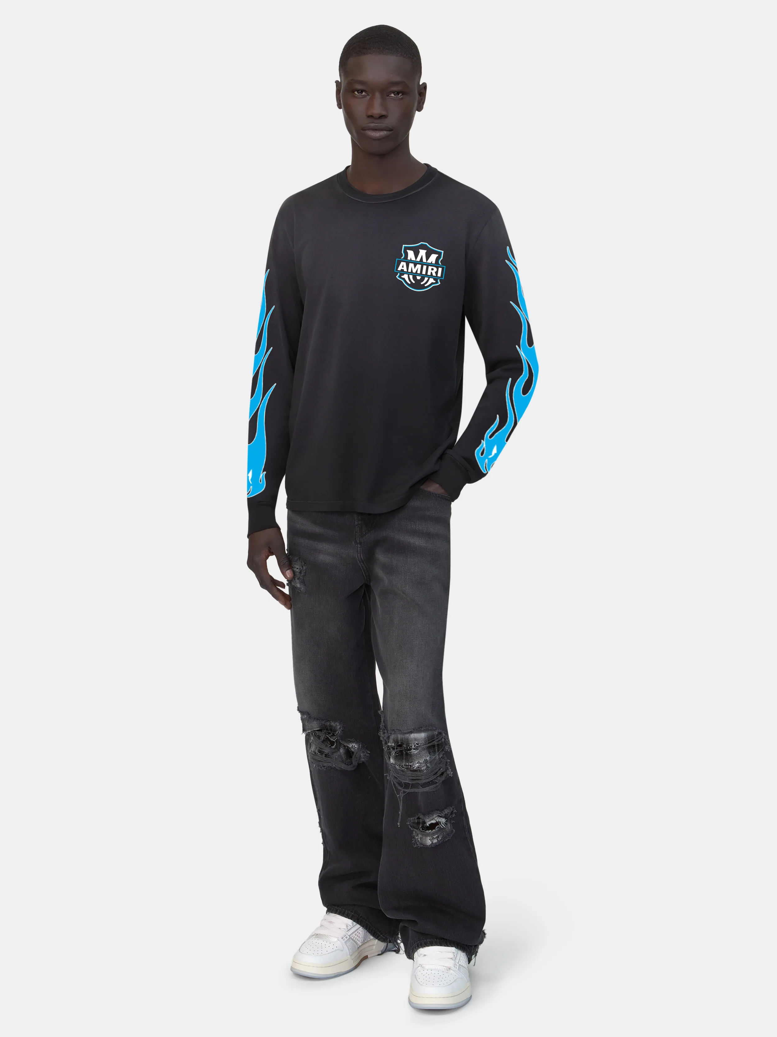 AMIRI EAGLE FLAMES LONG SLEEVE TEE - Black - Image 2
