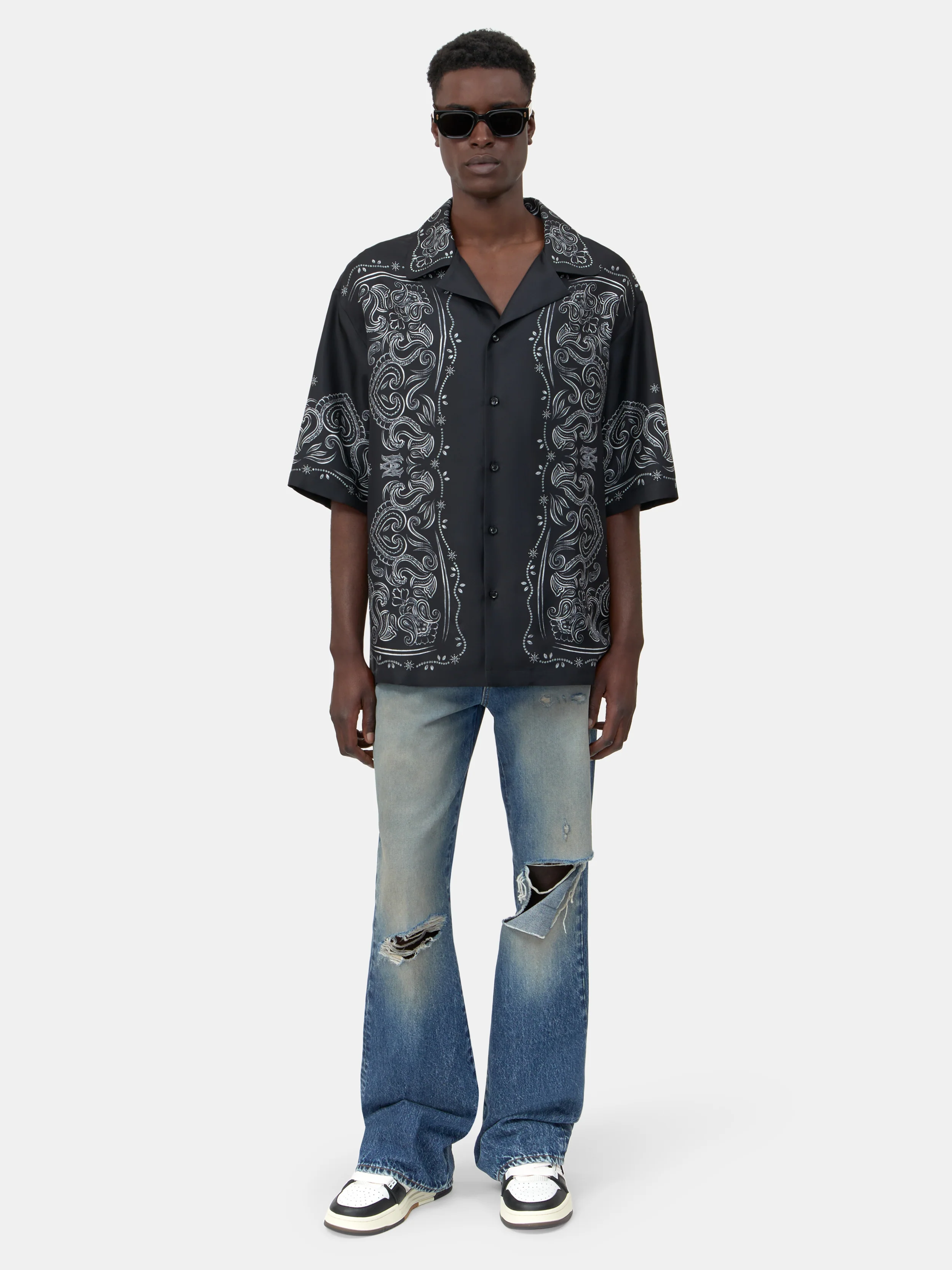 BANDANA PAINT OVERSIZED BOWLING SHIRT - Black - Image 2