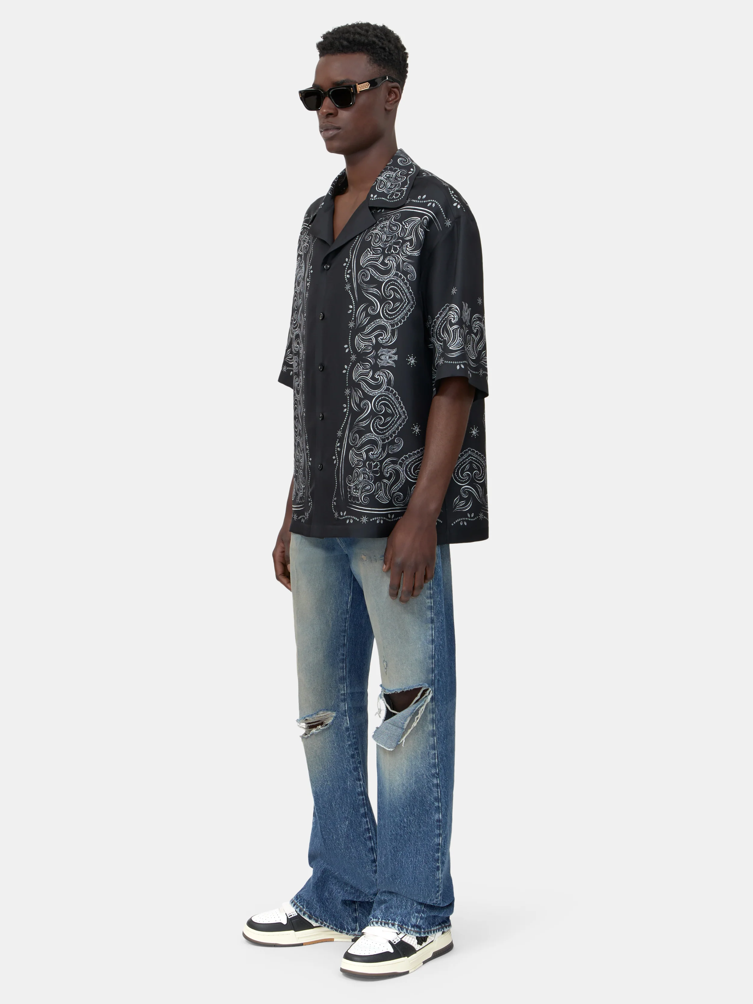 BANDANA PAINT OVERSIZED BOWLING SHIRT - Black - Image 3
