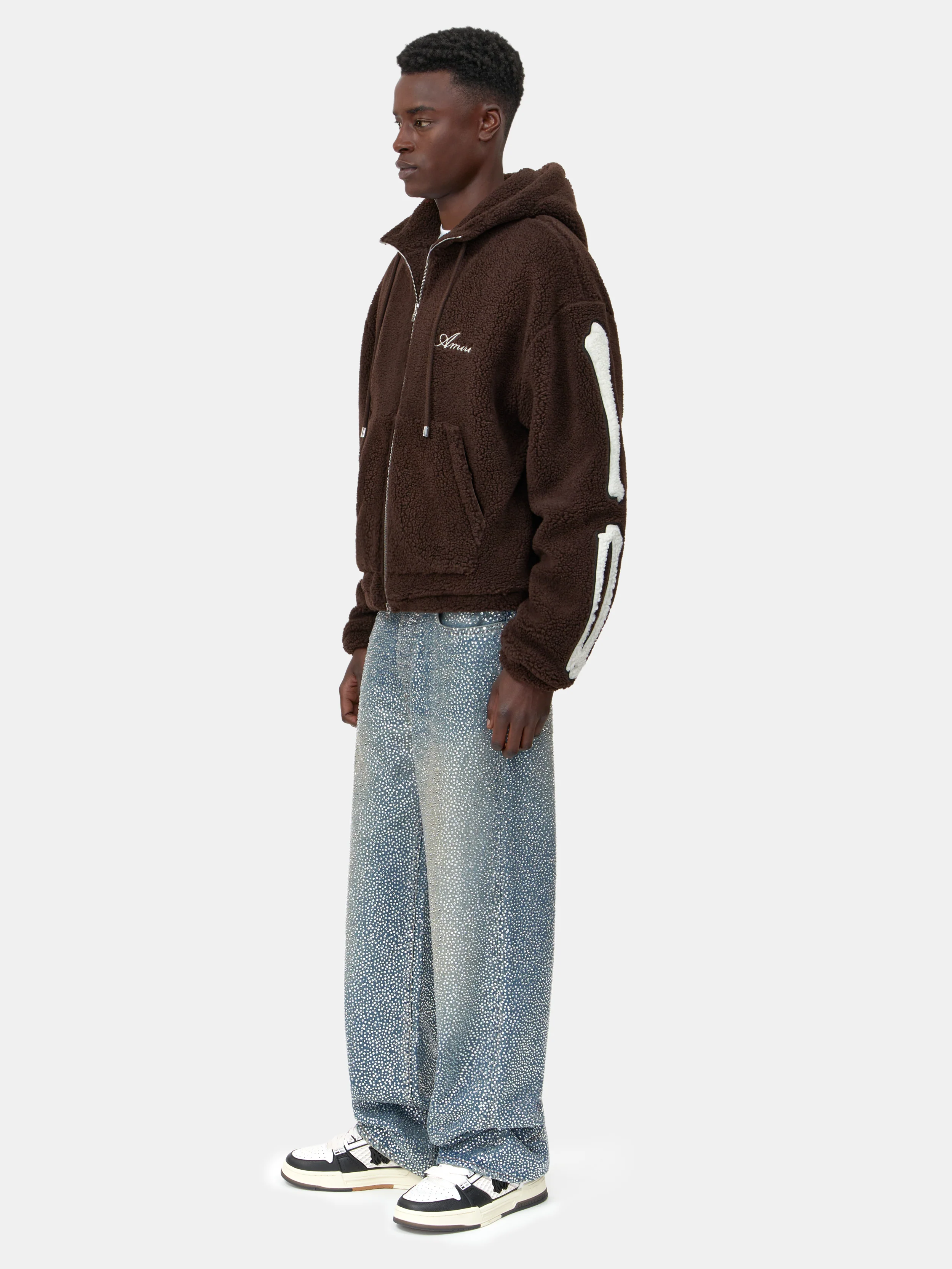BONES FLEECE ZIP HOODIE - Dark Brown - Image 3