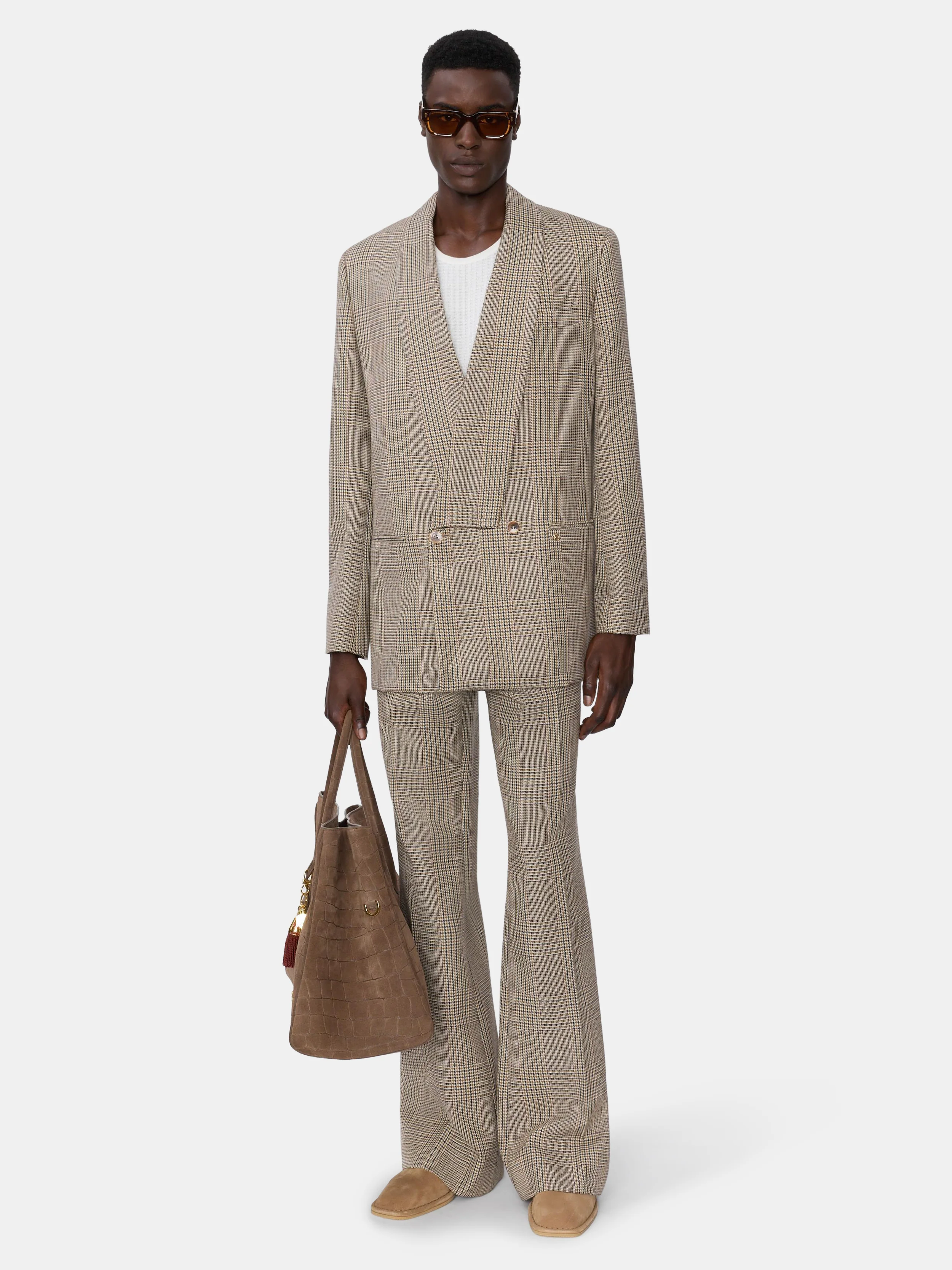 CHECK BOOT CUT PANT - Taupe - Image 2