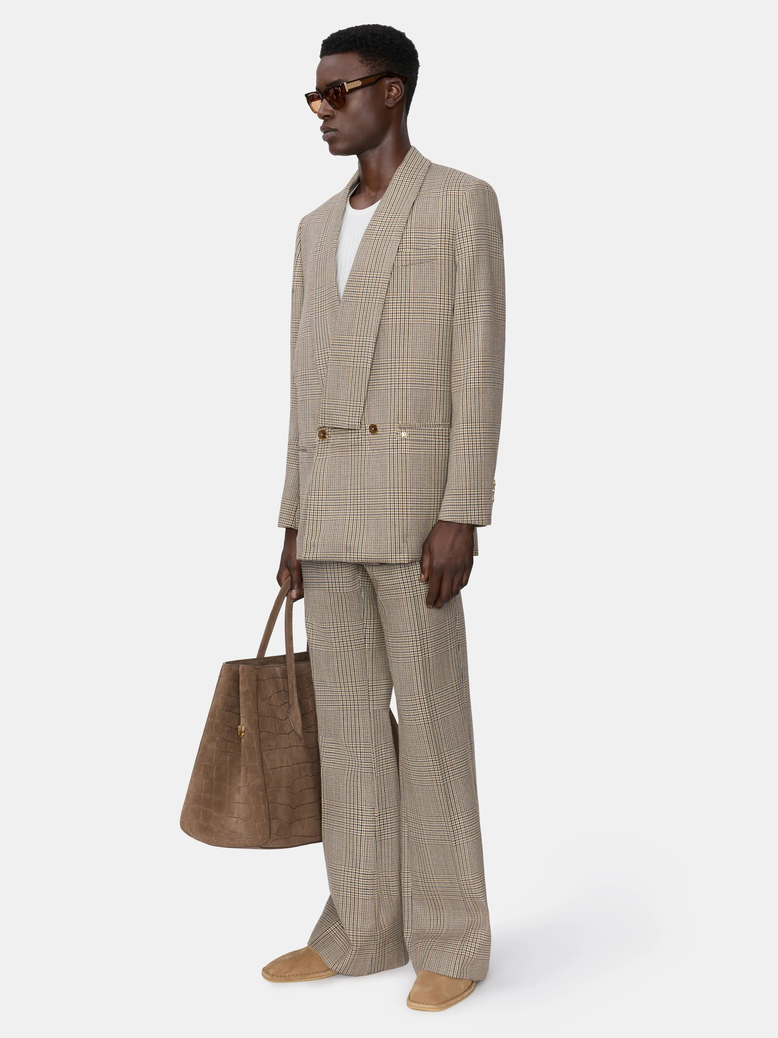 CHECK BOOT CUT PANT - Taupe - Image 3