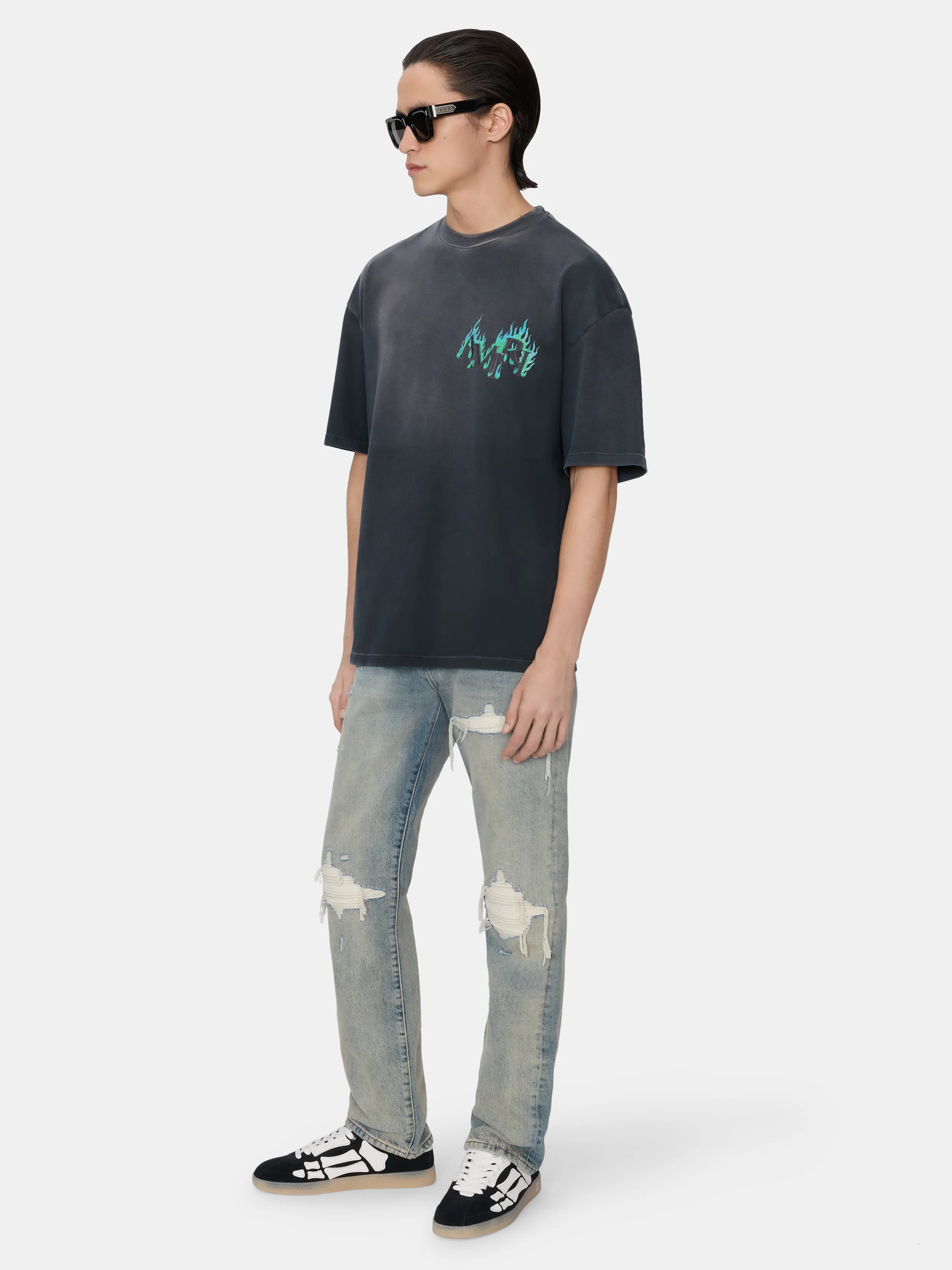 CRYSTAL AMIRI FLAMES OVERSIZED TEE - Black - Image 3