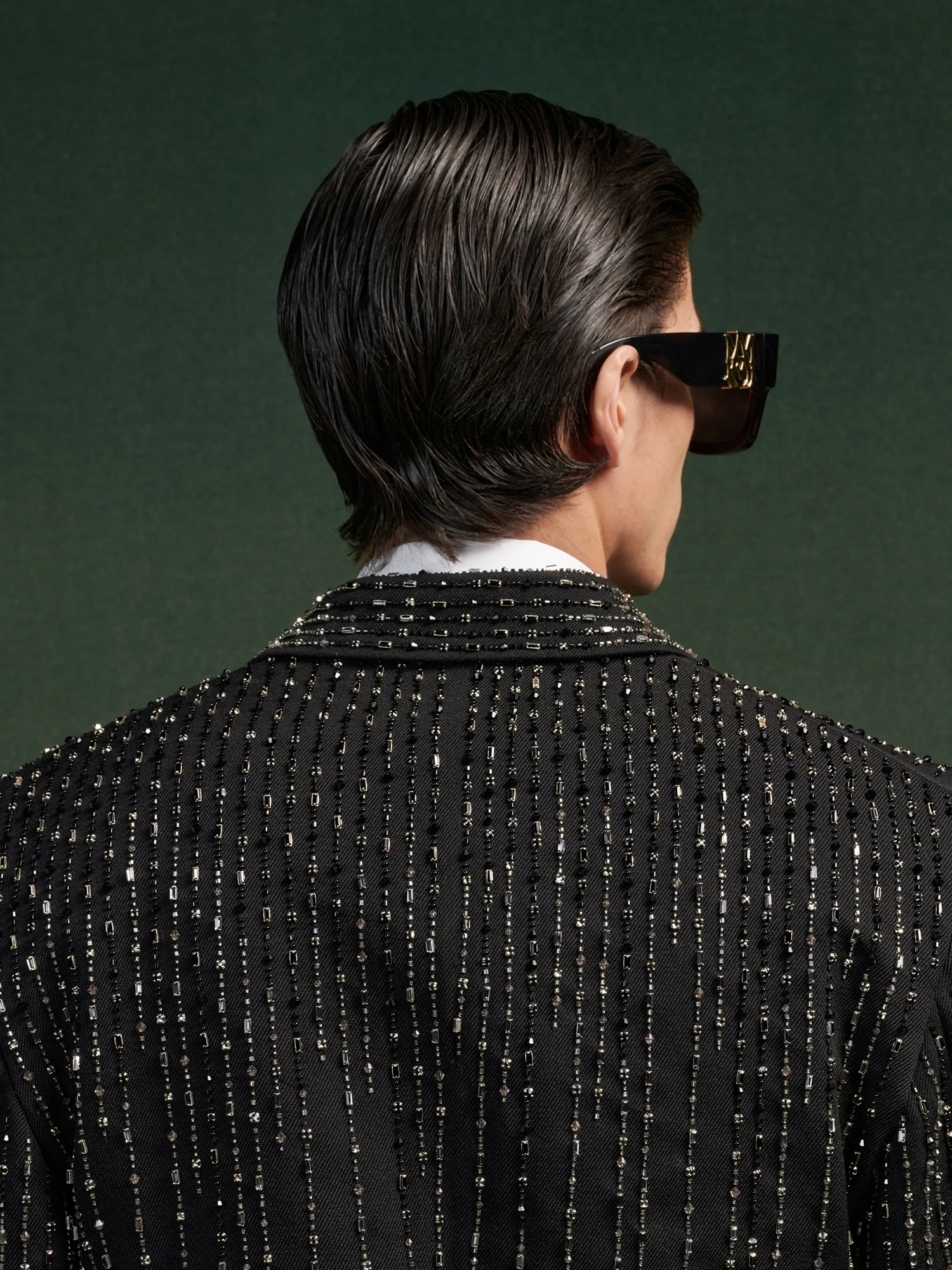 CRYSTAL STRIPE DOUBLE-BREASTED BLAZER - Black - Image 5