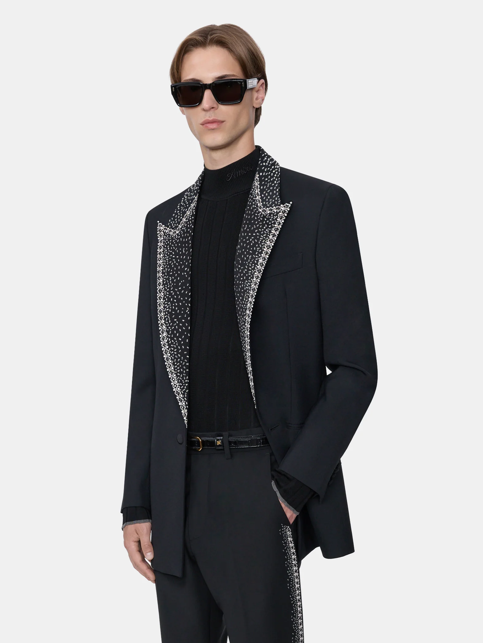 EMBELLISHED LAPEL SINGLE-BREASTED BLAZER - BLACK - Image 3