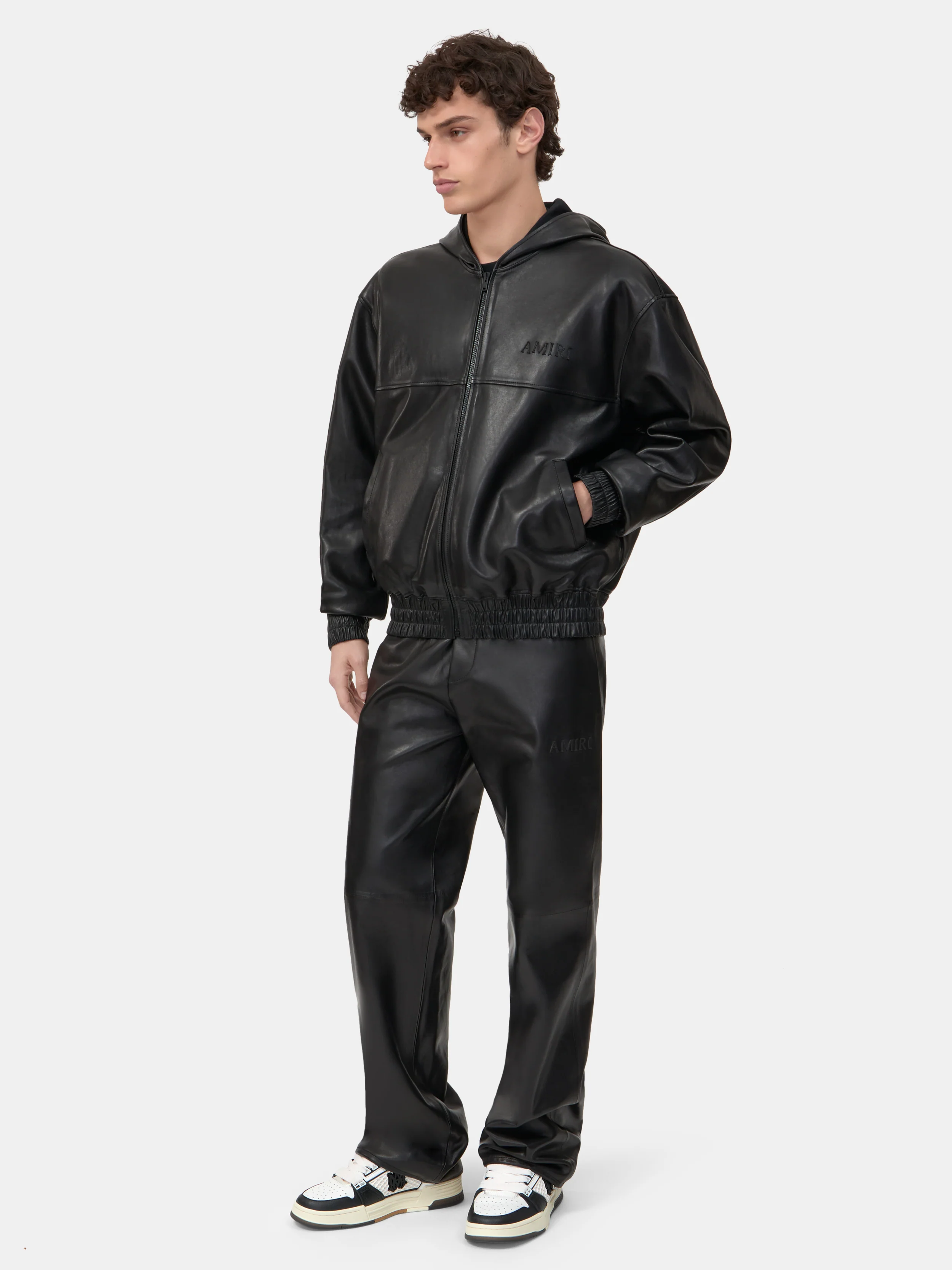 LEATHER OVERSIZED ZIP HOODIE - Black - Image 3
