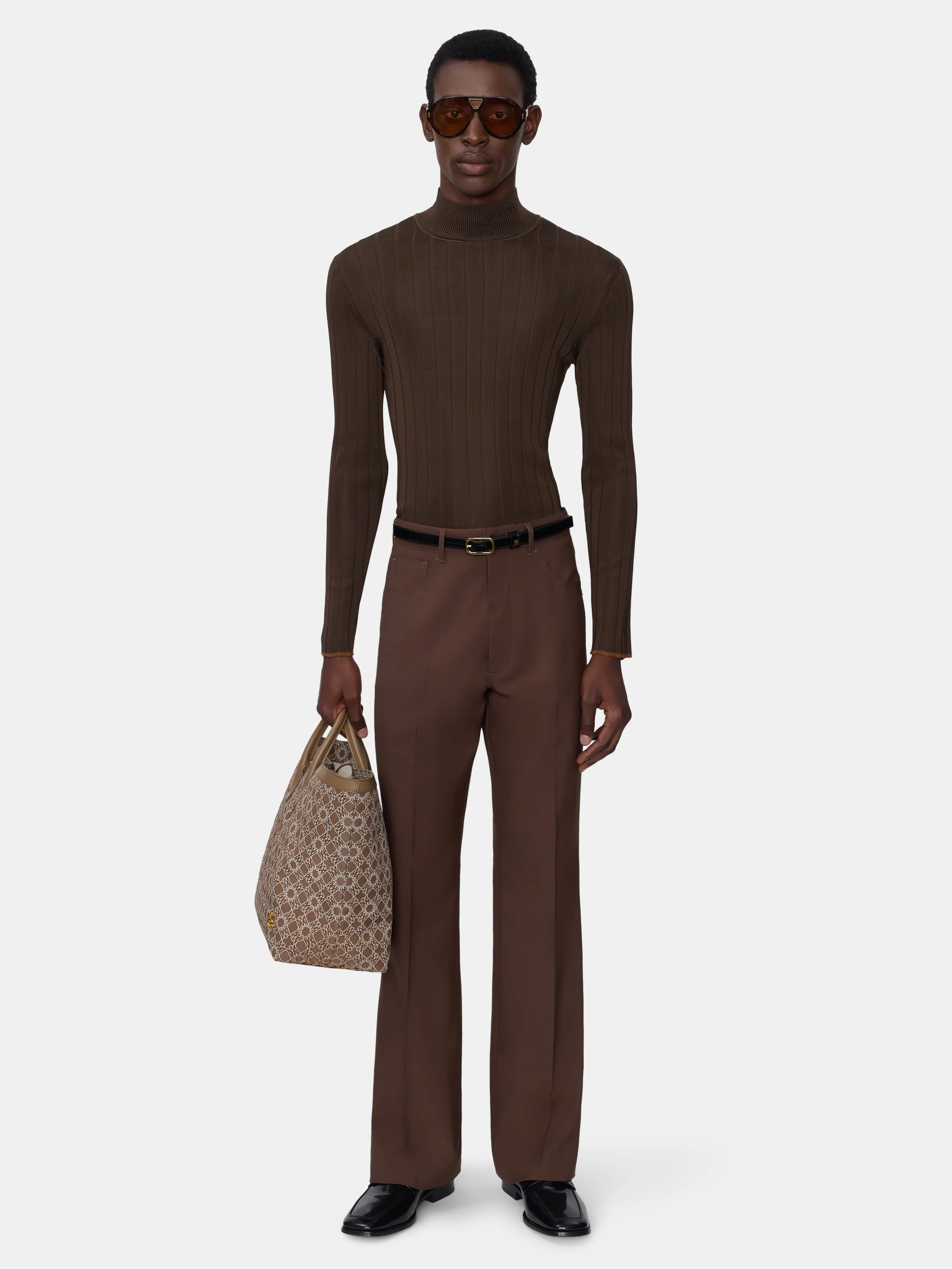 SCRIPT MOCK NECK SWEATER - DARK BROWN - Image 2