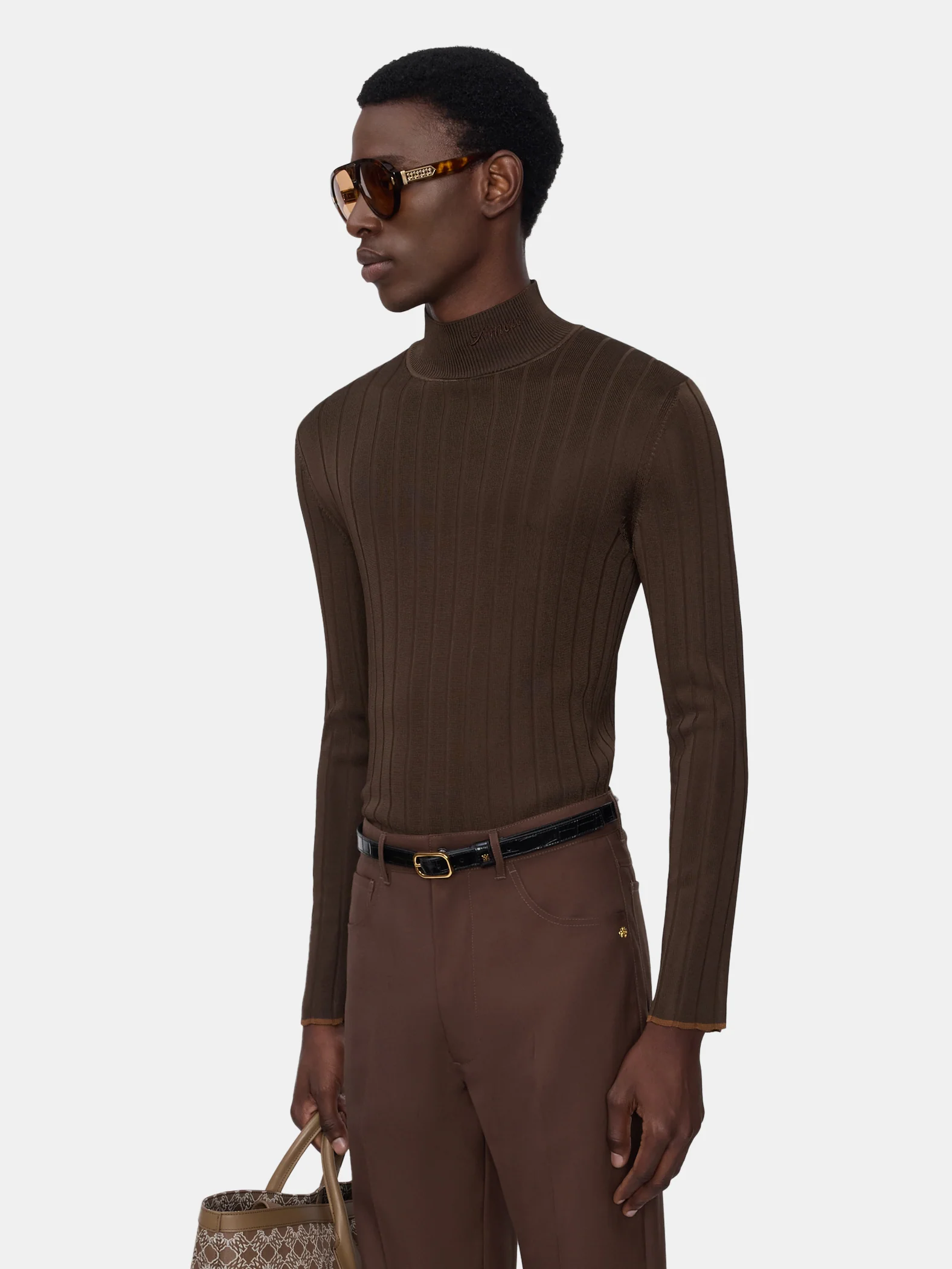 SCRIPT MOCK NECK SWEATER - DARK BROWN - Image 3