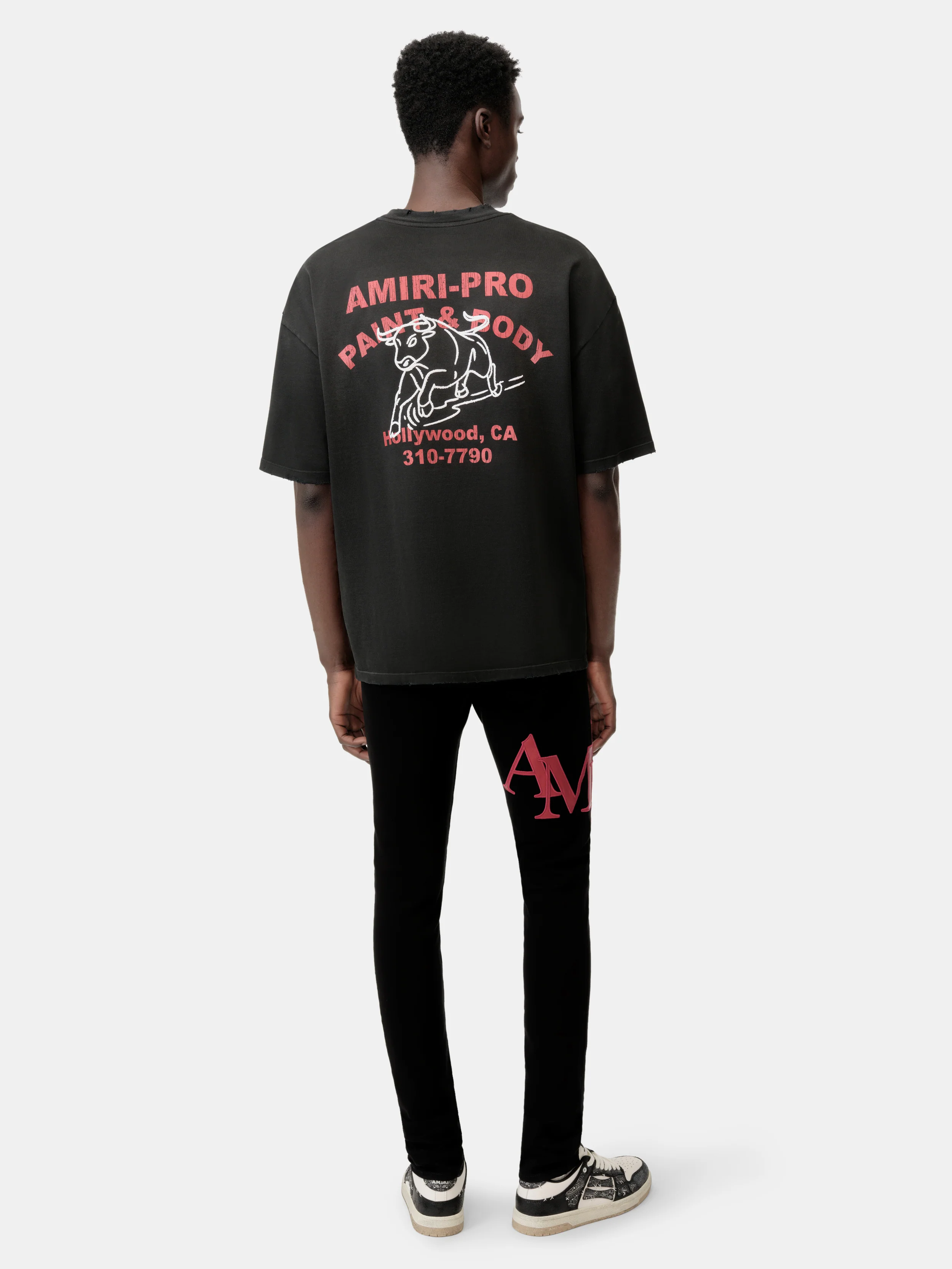 STAGGERED LOGO SKINNY JEAN- Black Red - Image 5