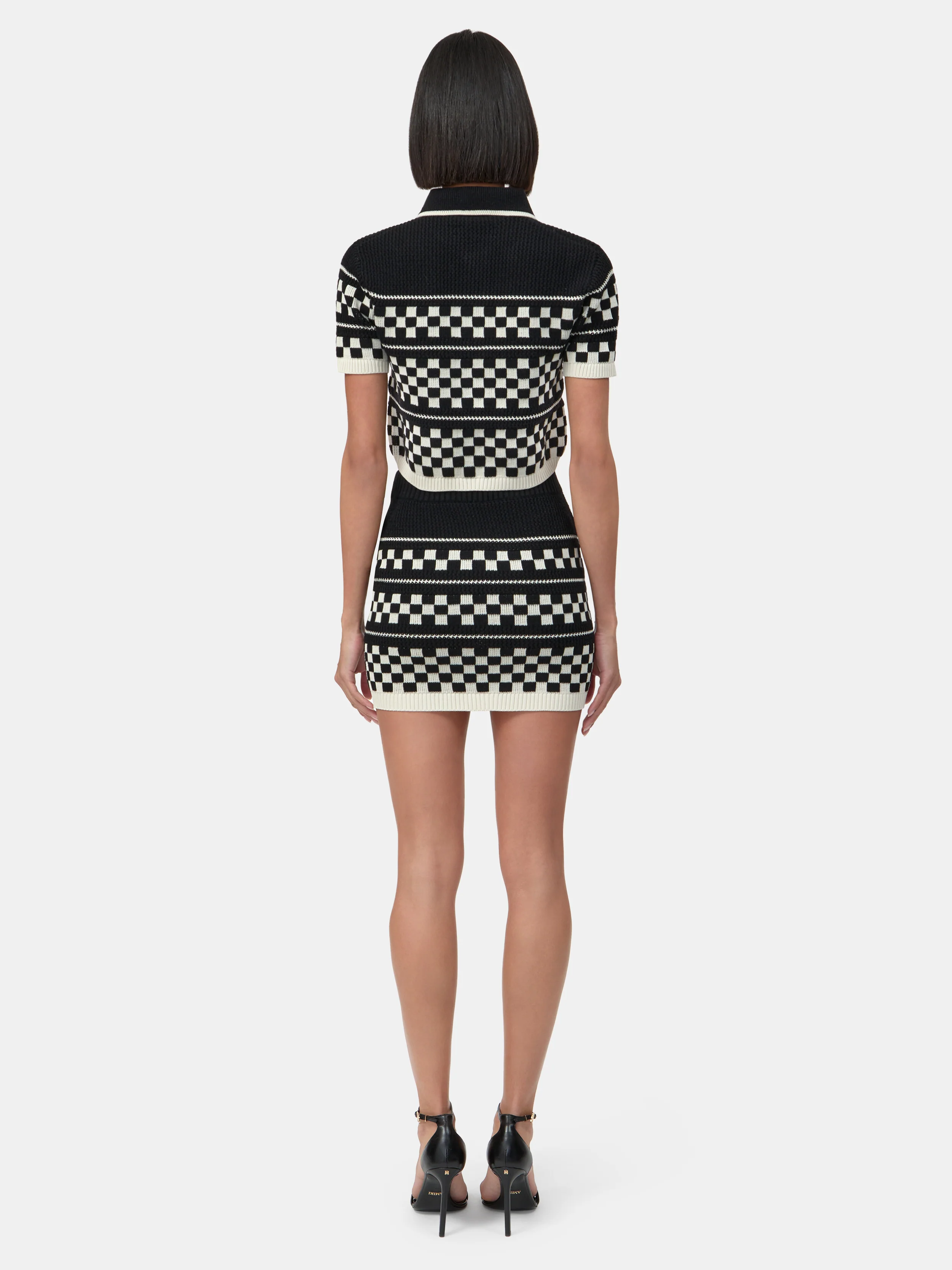 WOMEN - WOMEN'S CHECKERED MESH POLO - Black - Image 4