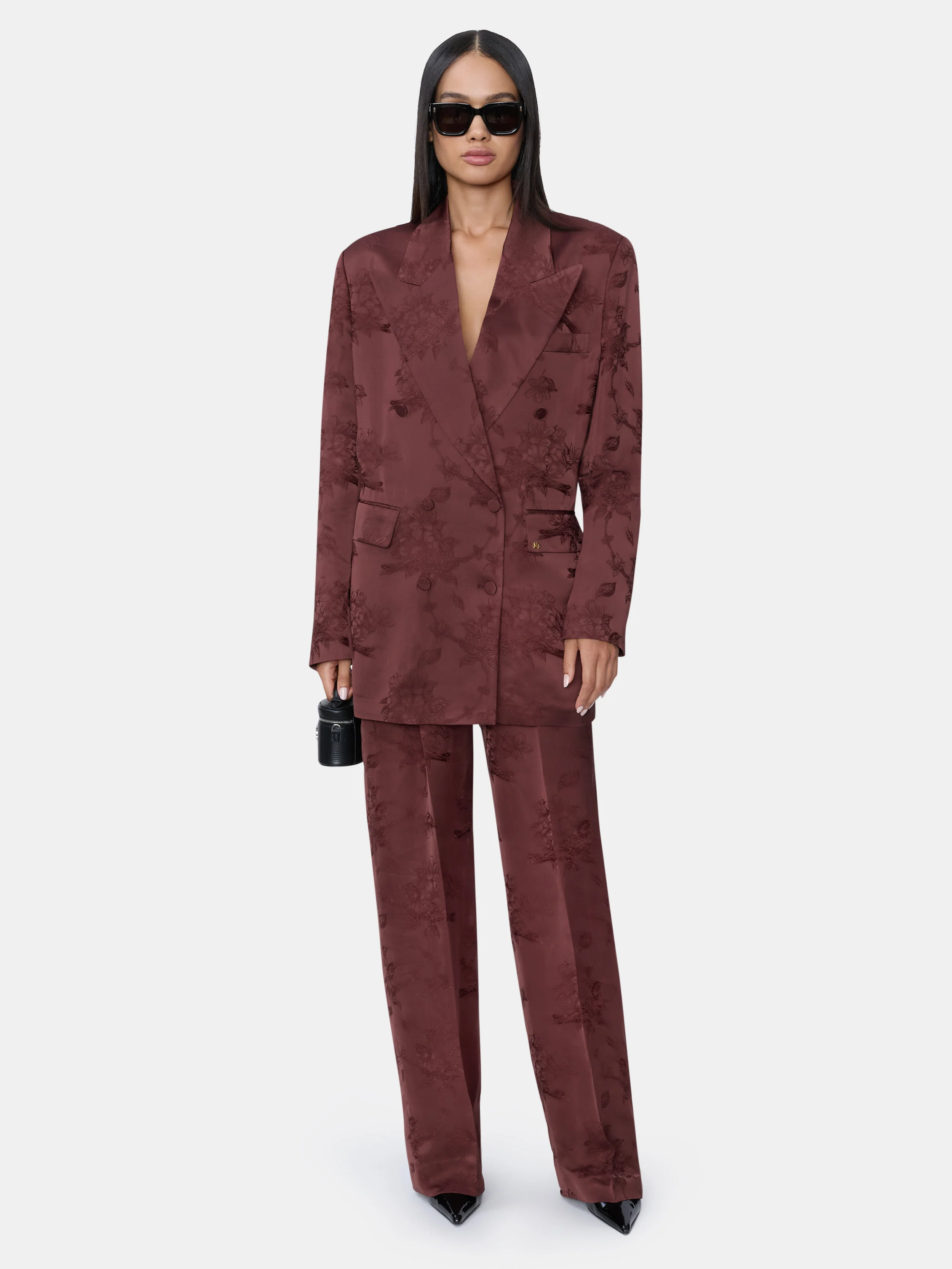 WOMEN - WOMEN'S FLORAL DOUBLE-BREASTED BLAZER - Tobacco - Image 3