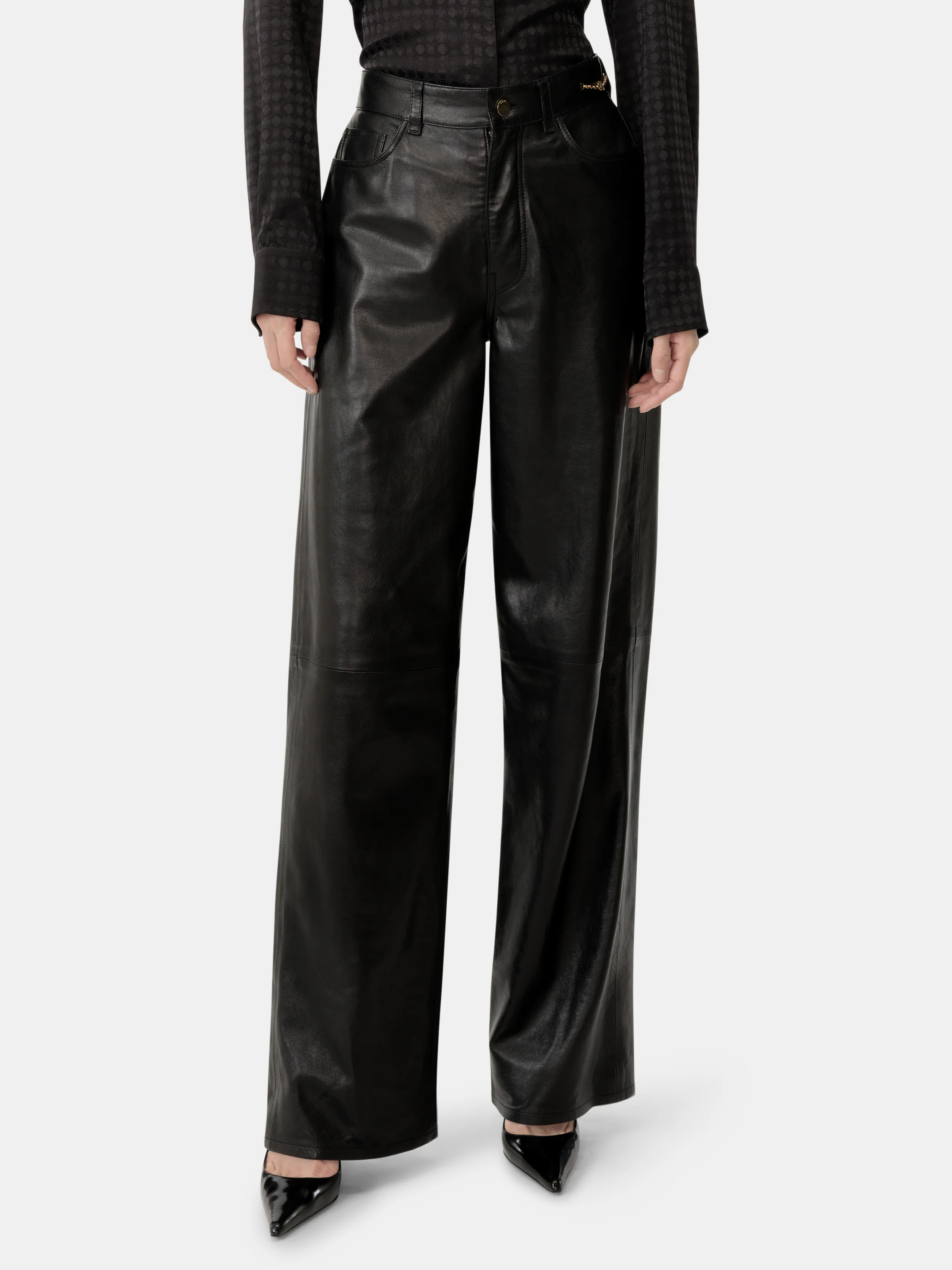 WOMEN - WOMEN'S LEATHER STRAIGHT PANT - Black - Image 4