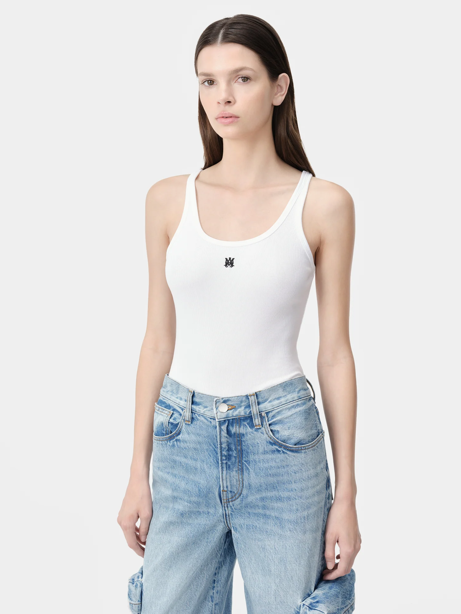 WOMEN - WOMEN'S MA EMBROIDERED RIBBED TANK - White - Image 3